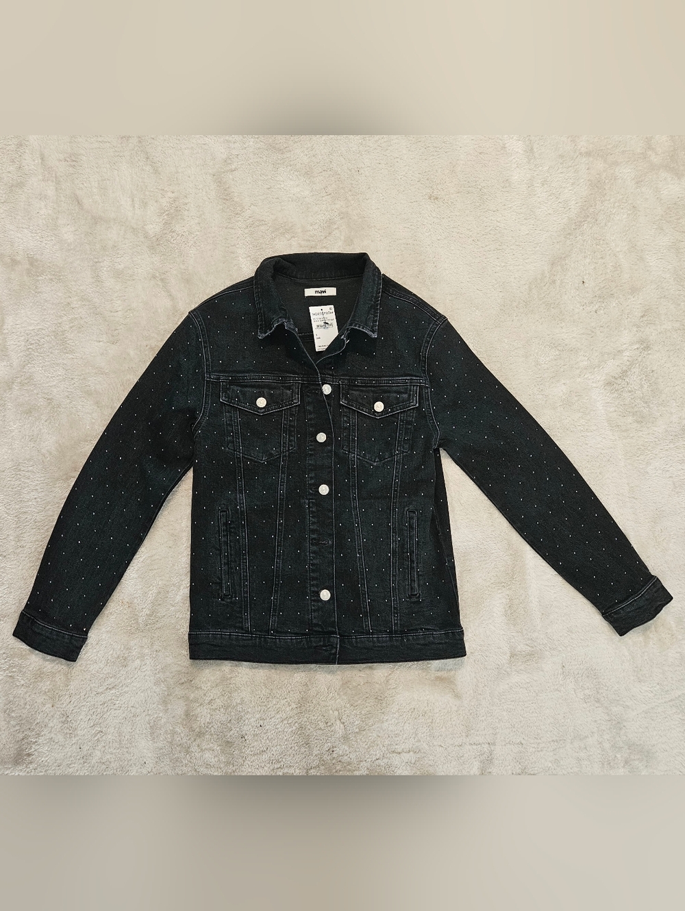 NWT Mavi Black Studded Denim Jacket Size S Retro Avant Garde Casual Feminine - Picture 2 of 8